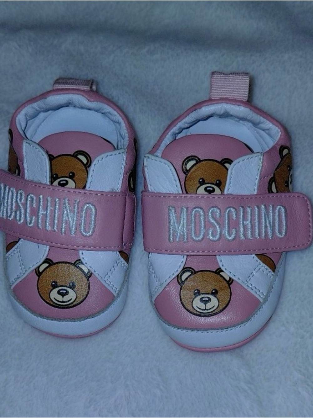 Moschino Baby Pink Teddy Velcro Sneakers- Gently used